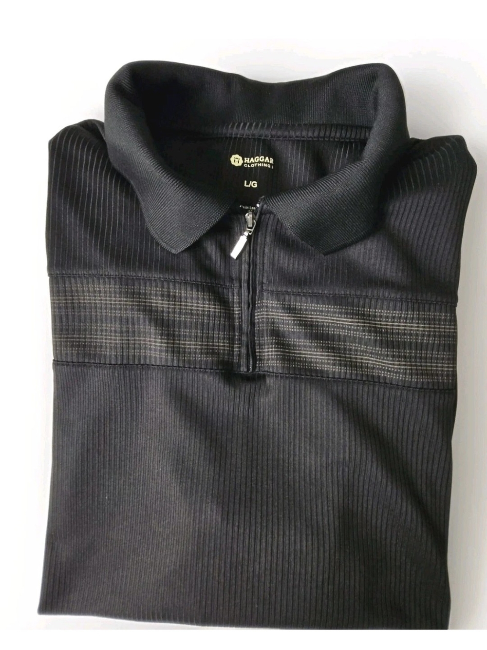 Haggar Mens 1/4-Zip Heavy Long-Sleeve Shirt, Black, Stripe Front Size L